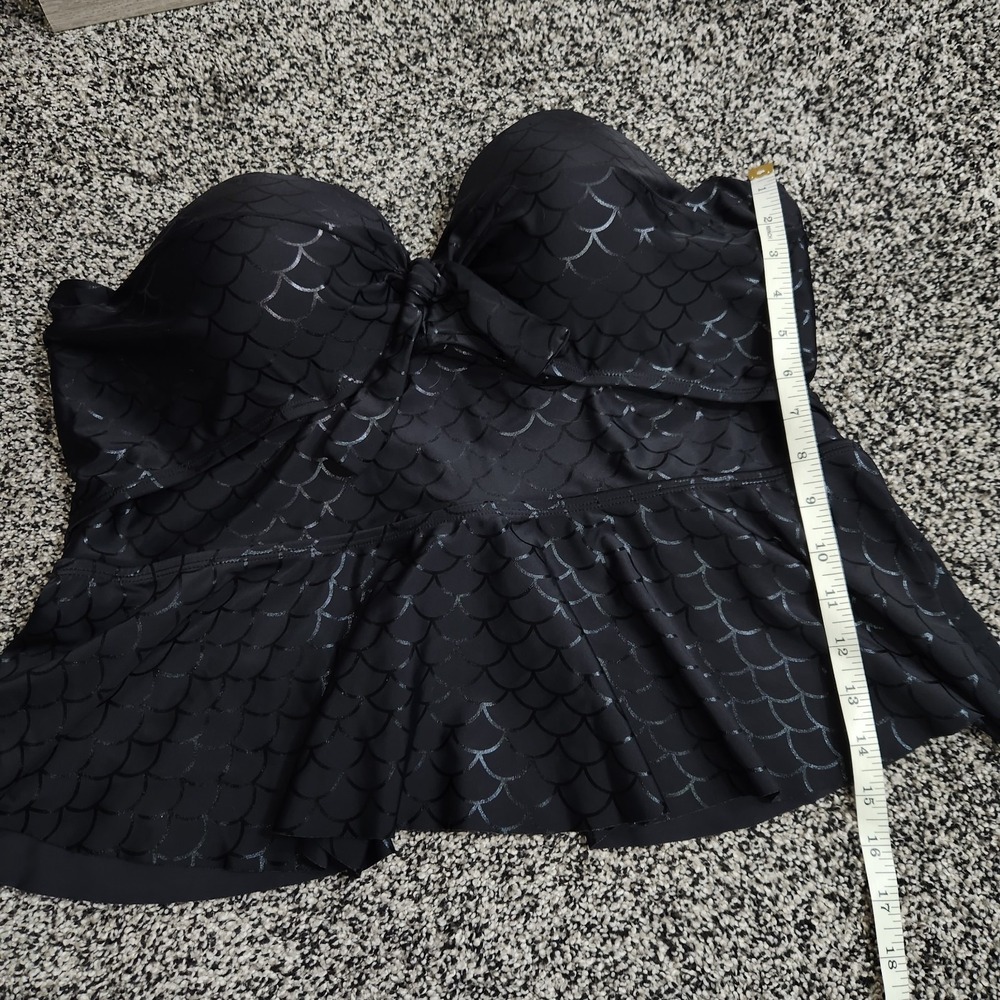 Mermaid Shiny Scales Sexy Black Bustier Peplum Tankini Swim Top Underwire 3X - Picture 4 of 7